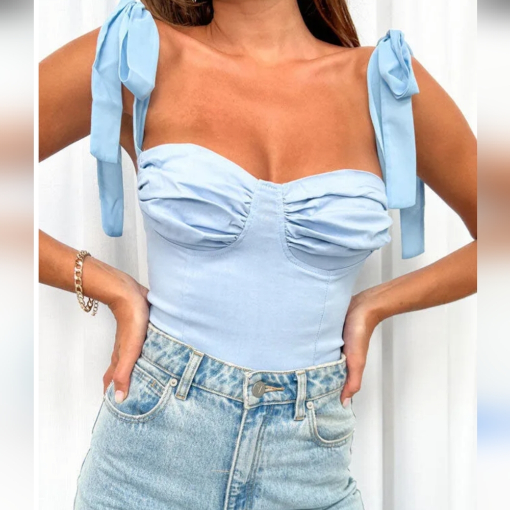 Light Blue Bustier Top with Straps, Size S